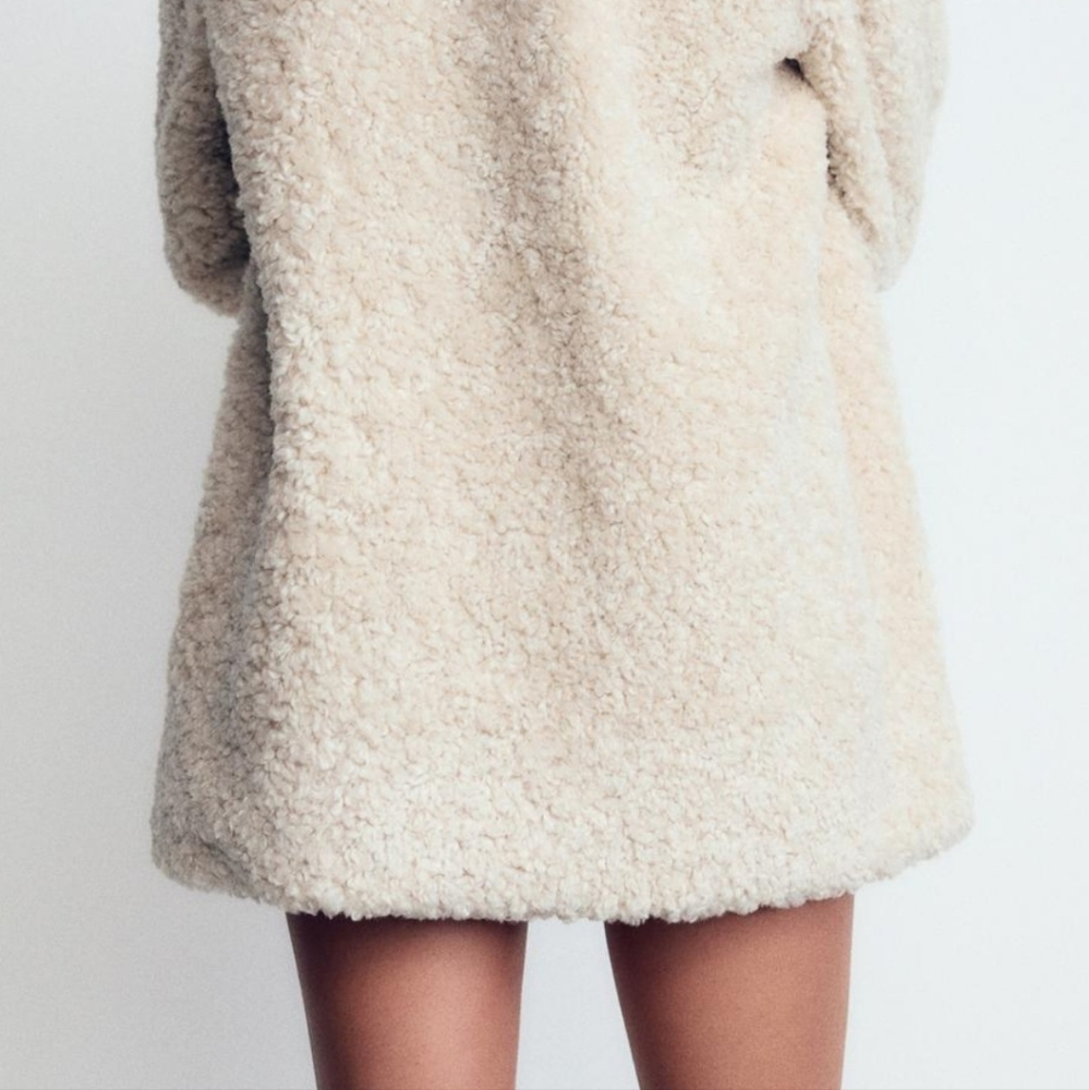 ZARA Women's Oversized Faux Fur Coat (Oyster-white, US M/EUR M) - Picture 6 of 11